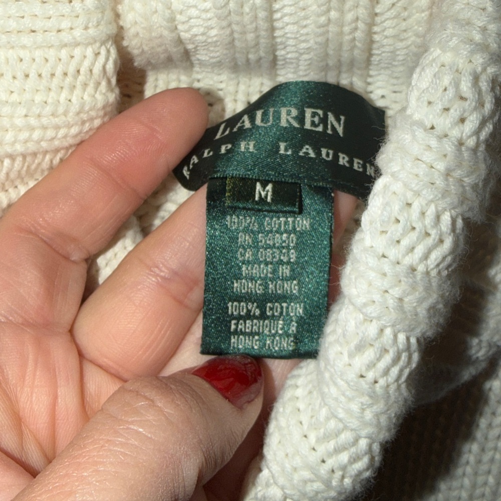 Lauren Ralph Lauren Cream Turtleneck Snowflake Knit Sweater Size M - Picture 5 of 7
